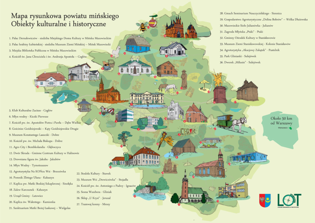 Mapa powiatu Mińskiego z opisami